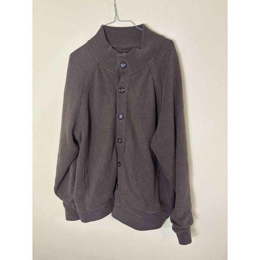 Carnoustie Mens Brown Button Front Mock Neck Lined Knit Cardigan Sweater Size LG